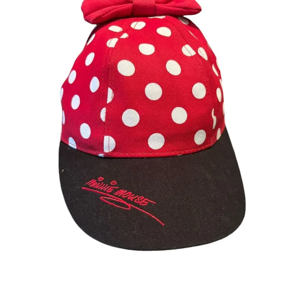 Disney Parks Disney World Minnie Mouse Red Polka Dot Hat Bow Ears Cap Youth Kids